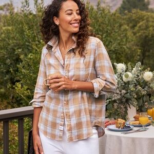 Frank & Eileen Gray and Sand Plaid Flannel Eileen Small NWT